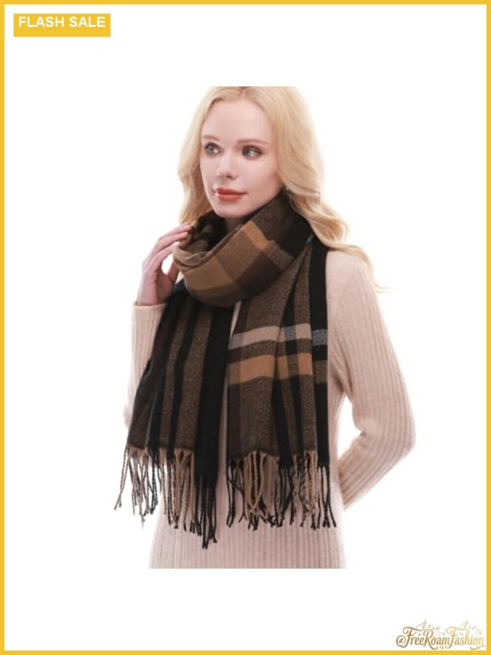 Plaid Pashmina Scarf Wrap Oversized Polyester Blend Shawl
